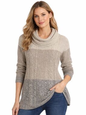 Jeanne Pierre beige cable knit cowl neck sweater women’s 1X